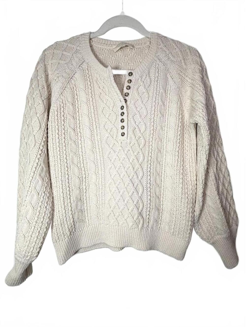 Sezane Bree Jumper Cream Cable Knit Sweater Button Neck Size S - Picture 2 of 6